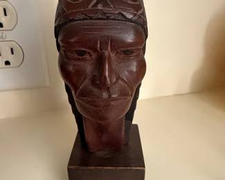 Carved Wooden Bust of an Inca Warrior