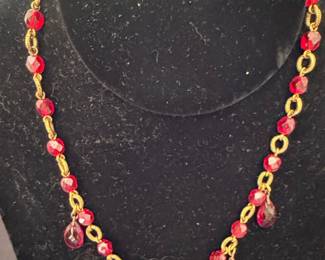 Victorian Style Garnet and Gold Tone Necklace