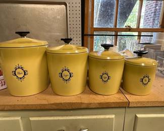 Vintage Yellow Enamel Kitchen Canister Set - West Bend