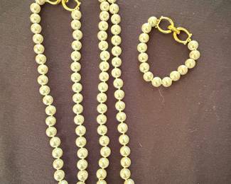 Faux Pearl Necklace and Bracelet Set with Gold-Tone Interlocking Clasp by Napier