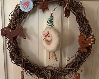 Foltz Pottery Decorative Wreath with Assorted Ornaments