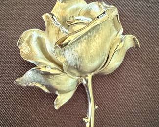 Monet Gold Tone Rose Brooch