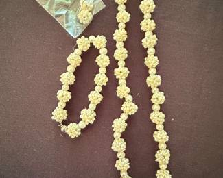 Vintage Faux Pearl Floral Necklace, Bracelet, and Earring Set