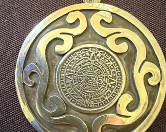 Sterling Silver Aztec Calendar Pendant and Earrings Set