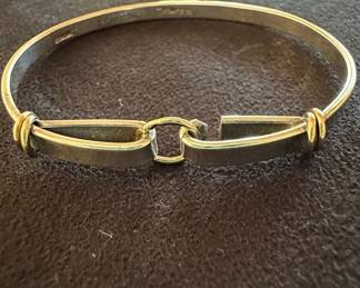 Sterling Silver and 18K Yellow Gold Hook and Eye Bangle Bracelet