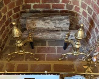 Brass Andirons with Acorn Tops