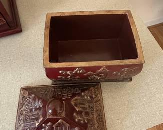 Vintage Decorative Hinged Box with Asian Relief Scenes