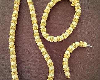 Vintage Faux Pearl and Gold-Tone Filigree Bead Necklace