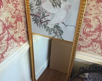 Vintage Framed Print of Cockatoos with Chinoiserie Mirror