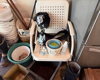 Assorted Medical and Household Items with Vintage Crate