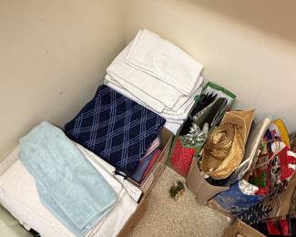 Assorted Textiles and Gift Wrapping Supplies