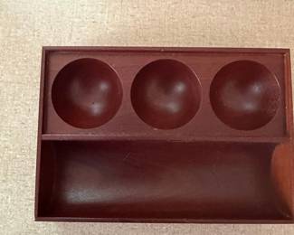 Wooden Desk Organizer Tray with Three Circular Insets
