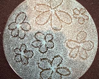 Mid-Century Modern Enamelware Coaster with Floral Motif