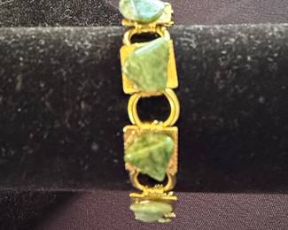 Green Jadeite Jade and Gold-Tone Link Bracelet