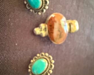 Mexican Sterling Silver and Turquoise Ring with Matching Earrings