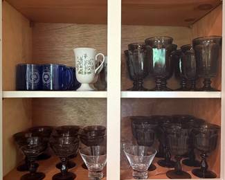 Anchor Hocking Smoke Colored Glass Footed Bowls and Goblets