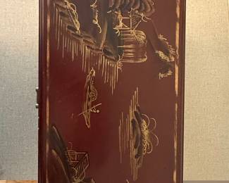 Vintage Wooden Jewelry Box with Hand-Painted Scene
