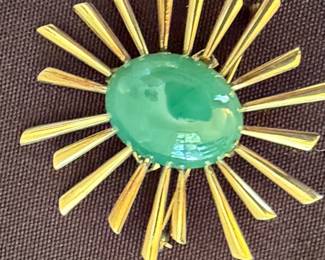 Vintage Enamel Turtle and Green Stone Sunburst Brooches