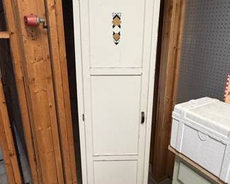 Vintage Painted Pine Kitchen Cupboard with Geometric Inlay