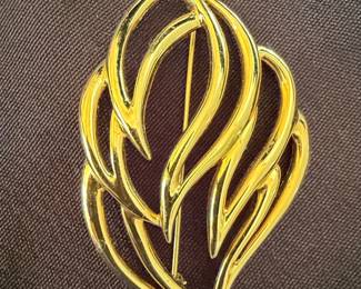 Monet Gold Tone Abstract Swirl Leaf Brooch