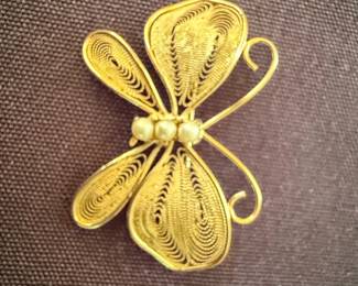 Vintage Filigree Butterfly Brooch with Pearls