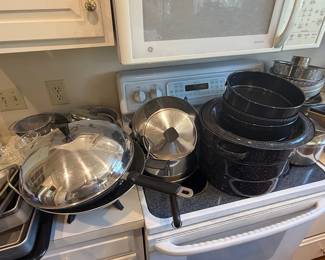 Assorted Cookware Set with Revere Ware and Enamel Roaster