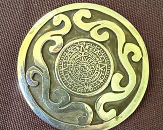 Sterling Silver Mexican Aztec Calendar Pendant and Sterling Silver Cross Pendant