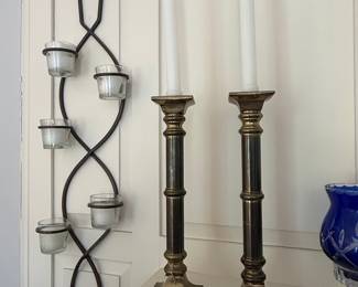 Vintage Brass Candlesticks and Scroll Taper Candle Holder