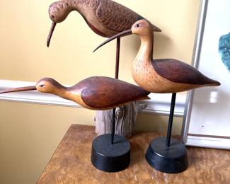 Wood Carved Birds, Signed