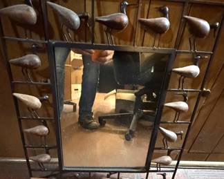 Metal Framed Mirror with Aquatic Birds