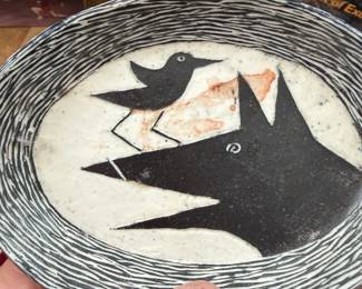 Ceramic Dog Bird Friends Dish