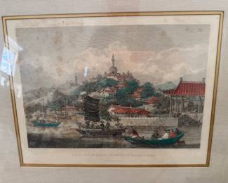 Framed Asian Print, Gardens of the Imperial Palace, Pekin.
