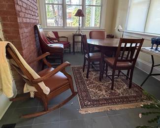 Antique Mission Oak Rocking Chair with Leather Upholstery