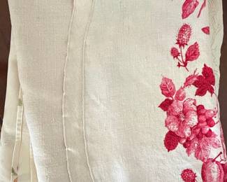Vintage Linen Tablecloth with Fruit and Floral Print