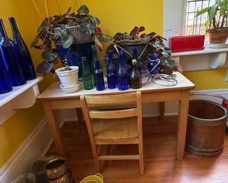 Assorted Cobalt Blue and Green Vintage Glass Bottles
