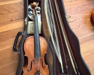 Vintage Violin with Case and Bows