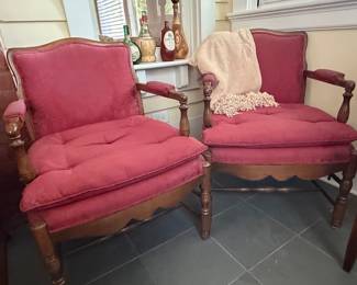 Pair of Vintage Louis XV Style Red Velvet Armchairs