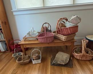 Assorted Wicker and Rattan Baskets - Primarily Pink and Natural Tones