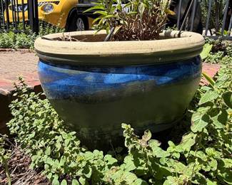 Large Ceramic Planter Pot with Blue and Green Glaze