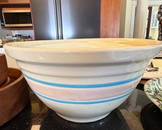 Vintage McCoy Pottery Mixing Bowl with Pink and Blue Stripes