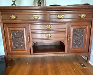 Antique Walnut Sideboard with Carved Panels