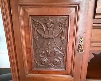 Antique Walnut Sideboard with Carved Panels