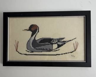 Framed Cross-Stitch Pintail Duck Art by EMJ