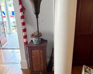 Antique Brass Torchiere Floor Lamp with Trumpet Shade