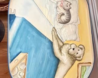 Hand-Painted Teddy Bear and Cat Tray