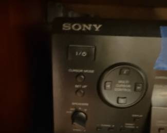 Sony STR-DE135 Audio/Video Control Center, Panasonic DVD-RV32/DVD-RV27/DVD-RV22 DVD/CD Player, Sony TC-WR661 Cassette Deck, and Sony CDP-CX300 Mega Storage System