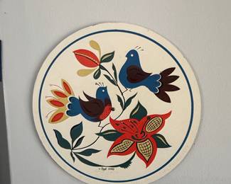 Vintage Pennsylvania Dutch Hex Sign with Birds and Flowers by Red, 1990