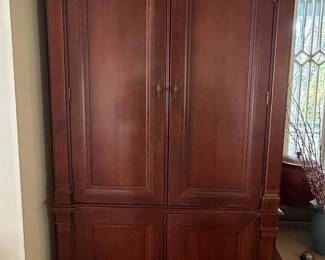 Cherry Wood Entertainment Armoire with Integrated TV