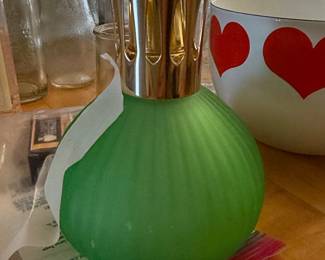 Lampe Berger Green Frosted Glass Diffuser with Gold Tone Burner