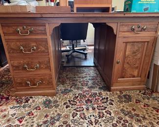Vintage Burl Walnut Pedestal Desk